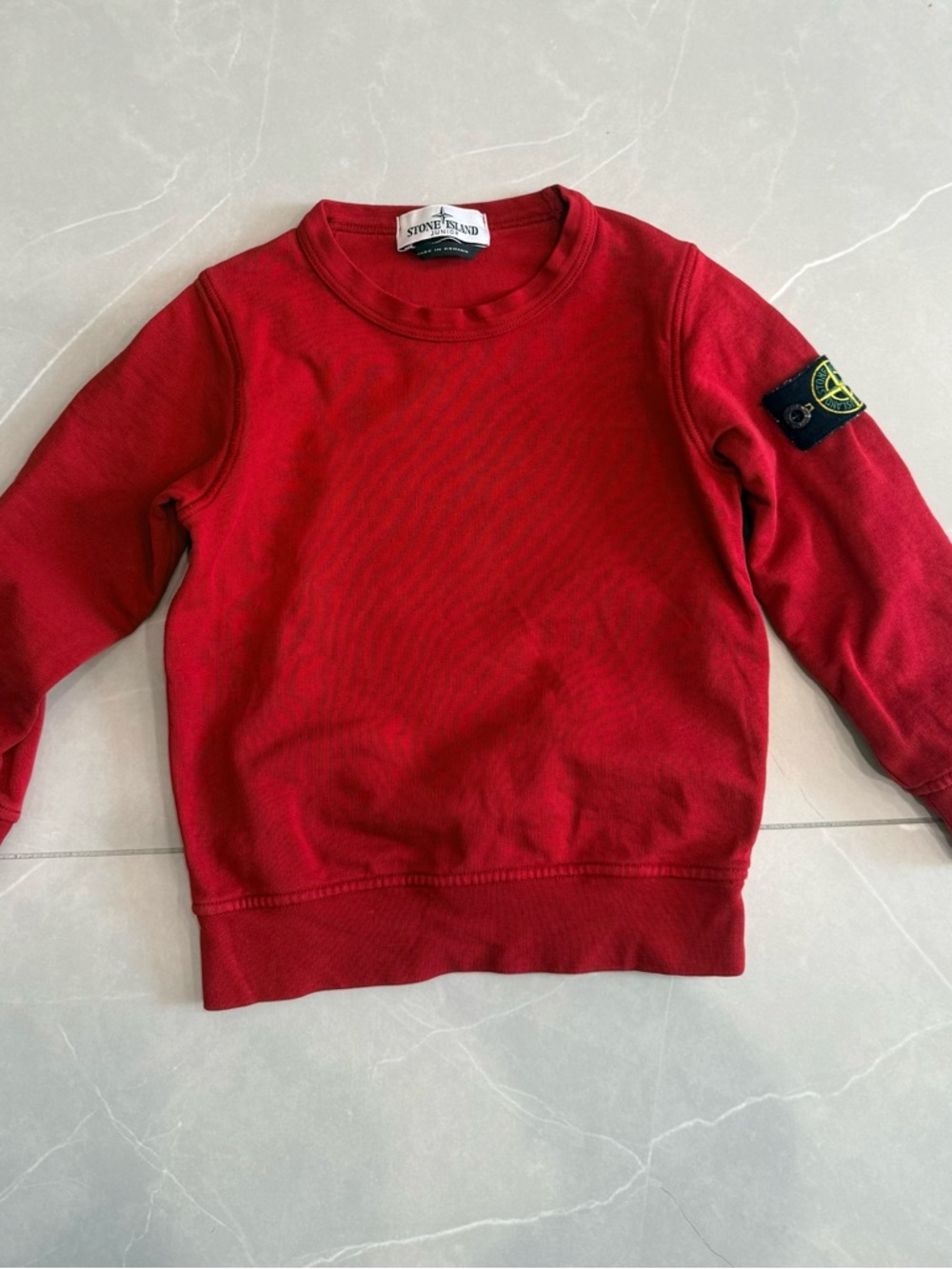 Stone Island Kids Red Crew Sweatshirt with Sleeve Badge
